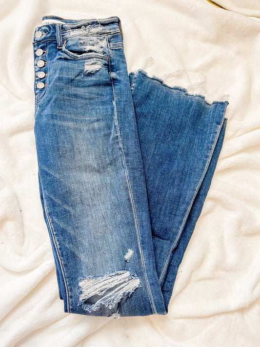 High Rise Distressed Flare