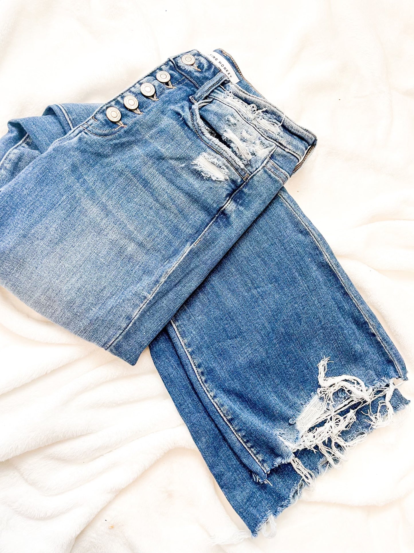 High Rise Distressed Flare