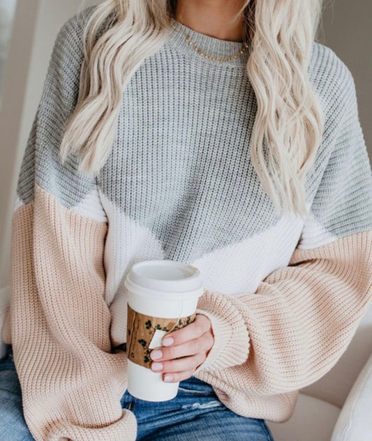 Long sleeve color block striped loose sweater